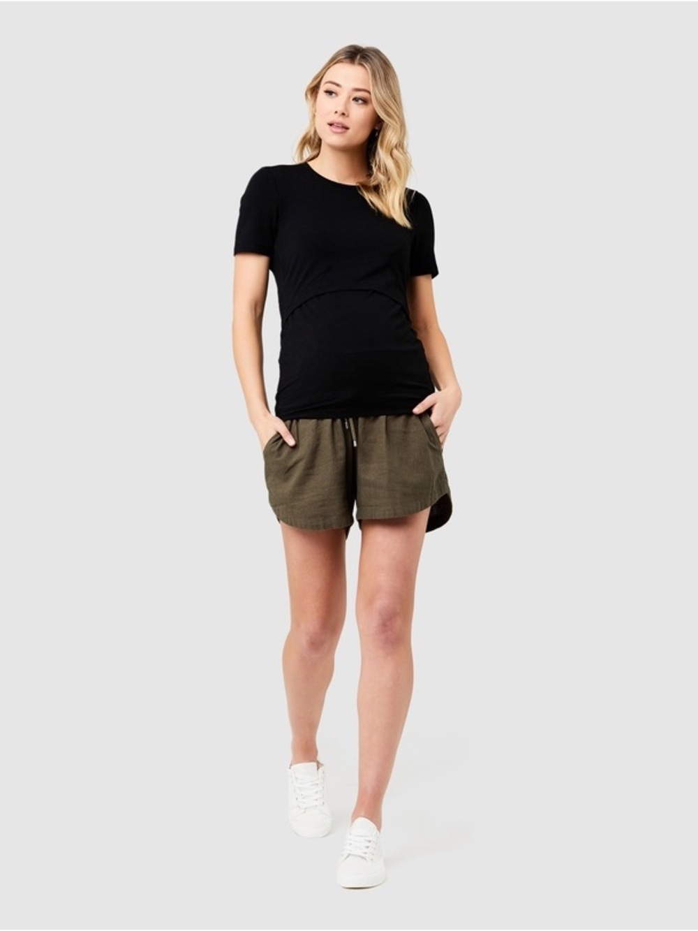 Ripe Maternity Olive Green Byron Shirred Shorts